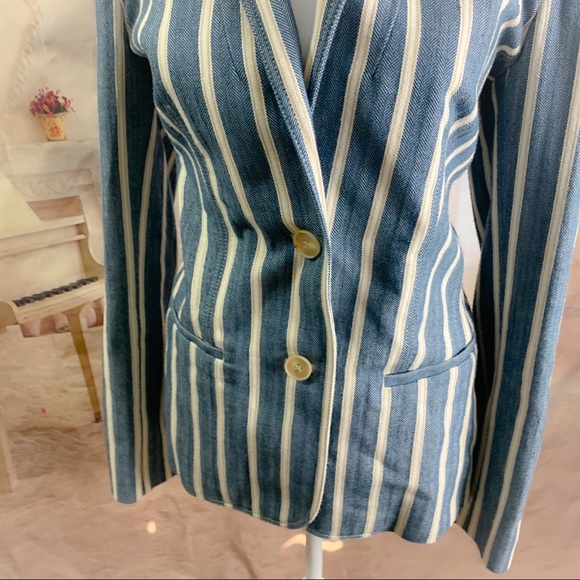 Lafayette 148 New York Briallen Sonoran-Striped Two-Button Cotton Blazer - Picture 4 of 13